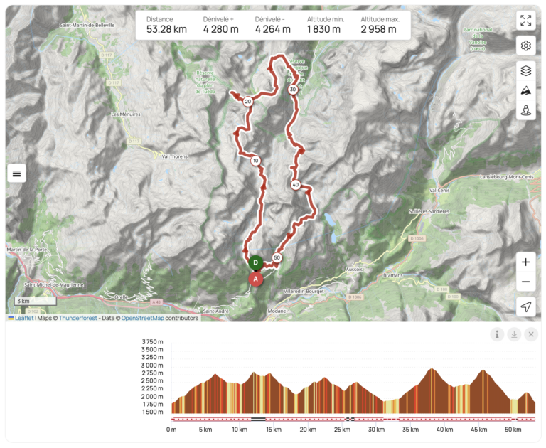 itinéraire du tour de la Vanoise ouest